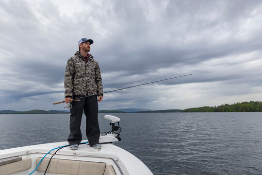 Bow Boat Fisherman boat  Portrait Lake New Hampshire 