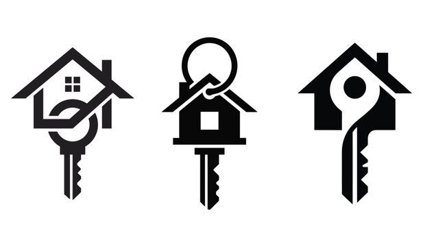 Collection of house and key logo designs.