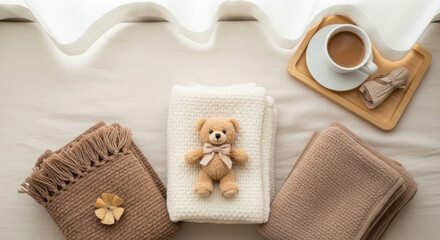 Fototapeta premium Cozy Comfort And Warmth In Soft Textiles And A Warm Drink
