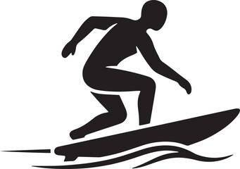 Fototapeta premium Surfing man silhouette, black surf icon, vector surfer, sports graphics isolated on Transparent Background