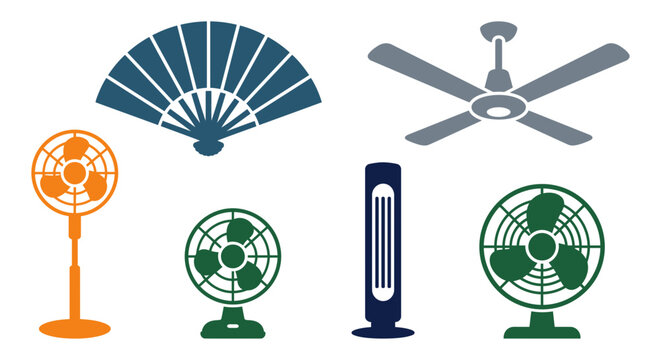 Fan icons and ceiling fan vector illustration set