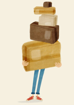 Person carrying a large pile of boxes