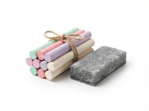 Pastel Chalk Bundle with Charcoal Eraser on White Background