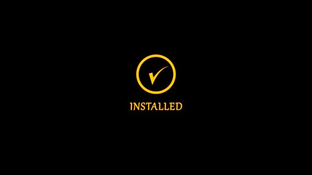 Abstract tick mark icon animation with installed text. Check mark symbol. installed tick mark icon, Check mark icon animation.