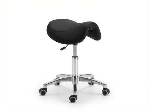 Ergonomic Black Saddle Stool with Polished Base