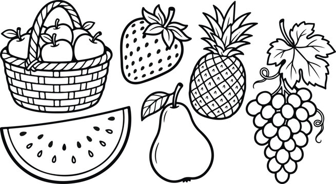 Colorful fruit icons with basket