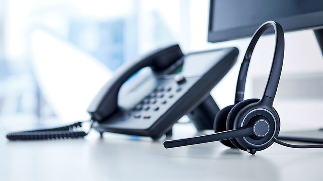 Office telephone and headset for customer support communication