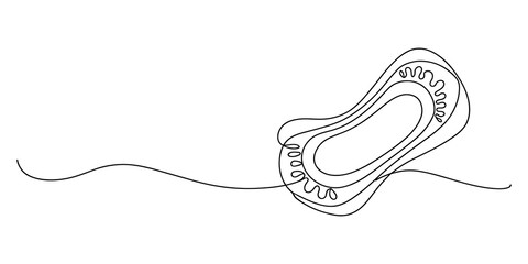 continuous one line drawing of a feminine sanitary pad on a wavy line © JCS Graphic Design 