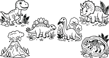 Dinosaur illustrations for kids coloring book © Hello World