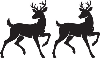 Fototapeta premium Deer silhouette set majestic stags standing on white background with wildlife silhouette isolated illustration creature wilderness