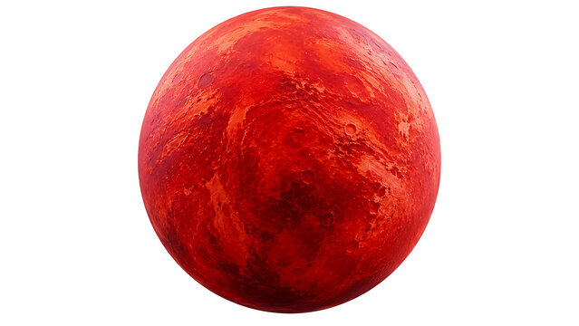 Detailed realistic red planet isolated on solid white background