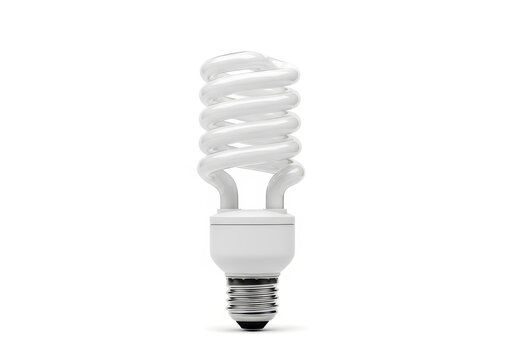 Energy Saving Compact Fluorescent Light Bulb Isolated on White Background - Eco-Friendly Spiral CFL Lamp
