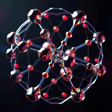 Interconnected polygonal circles forming a dynamic molecular structure, node, progress