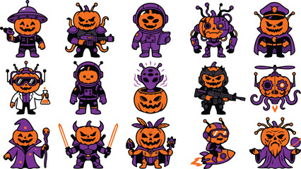 Obraz premium Halloween Alien Monster Pumpkin Character Clipart Bundle Collection