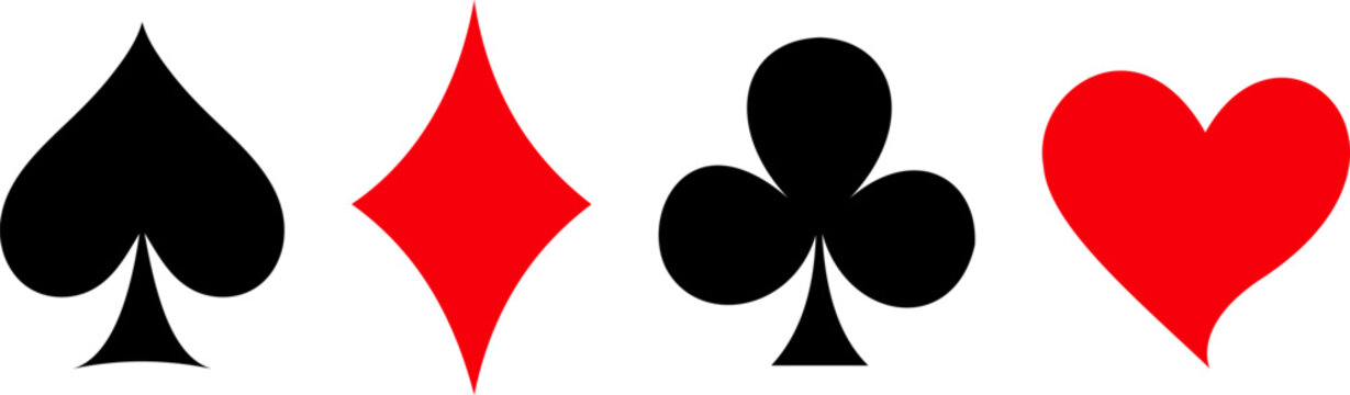 Basic flat deck of playing cards suits shape symbols for casino poker gambling game vector illustration
