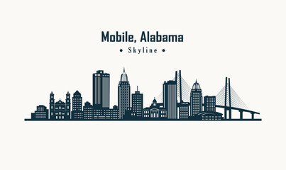 Fototapeta premium Mobile Alabama City Skyline Vector. 