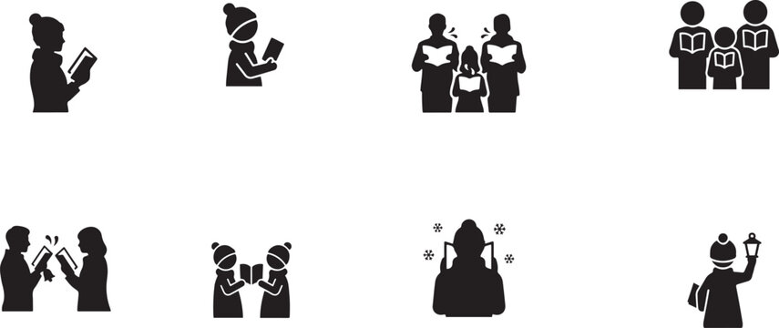 carol singers silhouette vector icon. square type Bundle