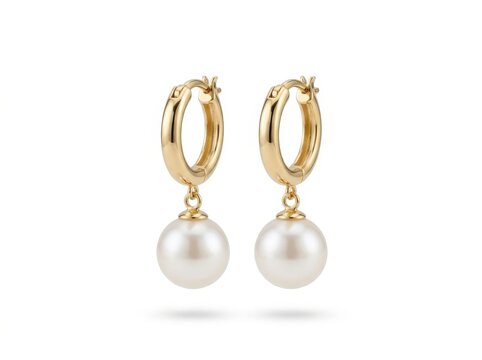 Elegant Pearl Huggie Hoop Earrings in Gold