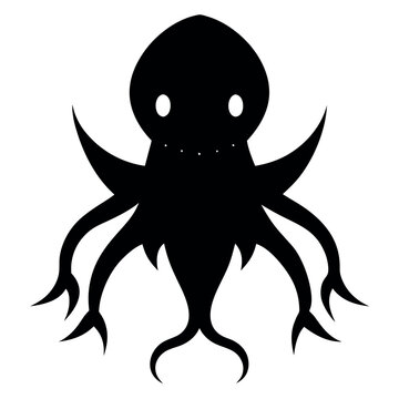 Vampire squid silhouette black and white with white background  