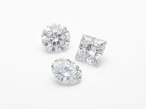 Three Sparkling Loose Diamonds on White Background