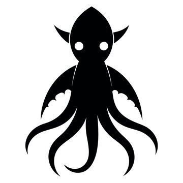 Vampire squid silhouette black and white with white background  