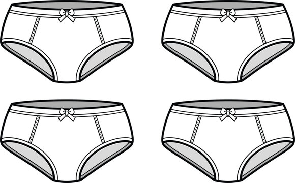 Comfortable womens underwear brief style vector illustration showing multiple individual garments for design
