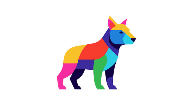 Colorful Wolf Standing Profile View.