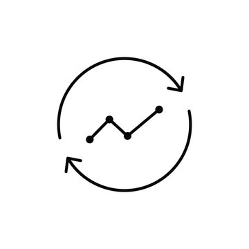 Line graph within a circular arrow a black silhouette on a white background for data visualization arrow circular flow closed loop