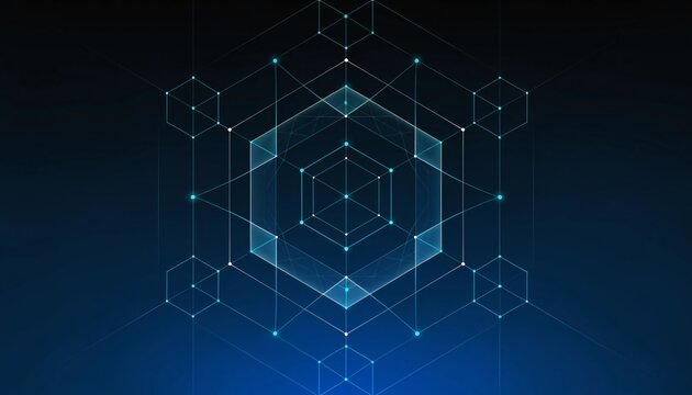 Abstract digital geometric snowflake structure formed by glowing interconnected lines and nodes representing advanced technology and data network connectivity