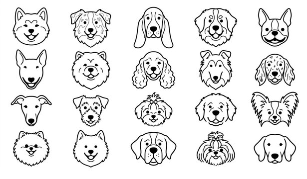 Cute Dog Breed Face Doodle Collection &ndash; Editable Cartoon Vector Set