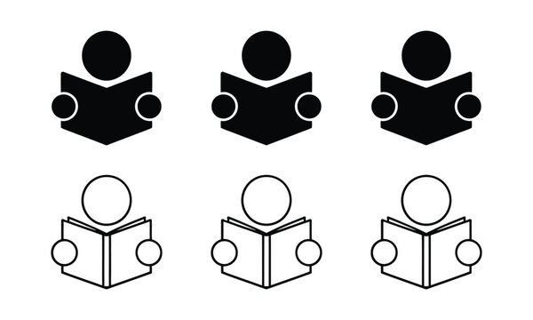 Reading book icon collection with reader education literacy knowledge and study symbols for academic and library concepts