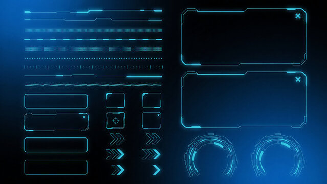 Futuristic neon blue digital hud dashboard interface display design elements