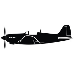 Classic propeller driven fighter airplane, vector silhouette illustration line art. © MDRAYHAN
