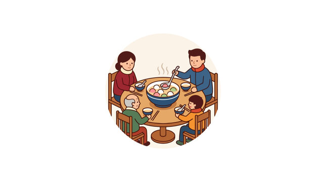 Family Eating Tangyuan Together Vector Illustration