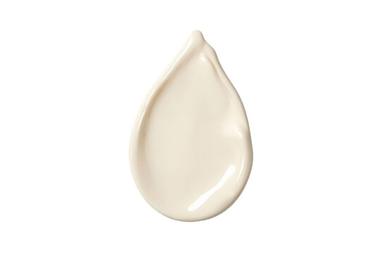 Cream cosmetic product swatch with glossy texture in a teardrop shape for skincare beauty advertising on transparent background