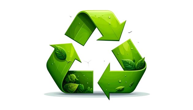 A 3D green recycling symbol made of arrows forming a triangle on white background