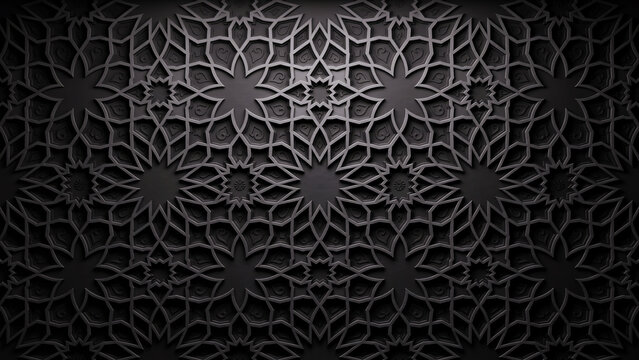 Dark grey geometric seamless pattern with traditional islamic art style and luxury texture