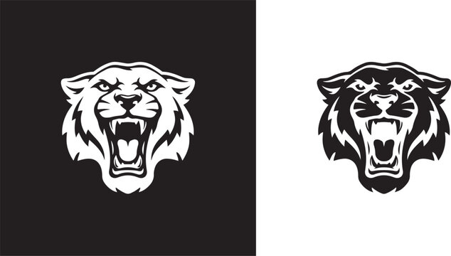 roaring jaguar silhouette vector illustration on black colour and white background. square type Bundle