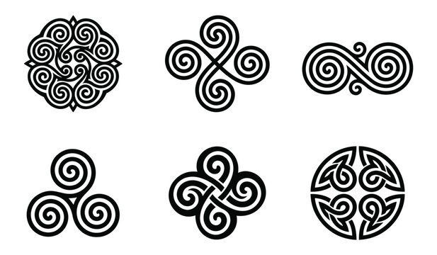 Set of six celtic knot symbols for traditional tattoo or graphic ornament.
