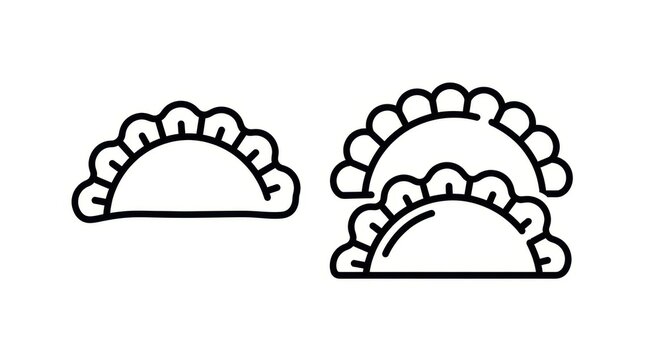 Set of two dumpling icons, traditional food symbols, line art style