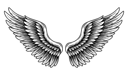 Fototapeta premium Vintage Angel Wings Hand Drawn Vector Icon