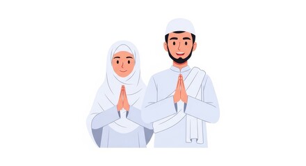 Fototapeta premium Illustration of a muslim couple in ihram clothing performing hajj or umrah pilgrimage
