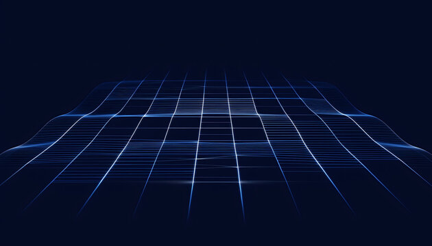 Futuristic Digital Grid Landscape with Blue Light Lines on Dark Background technology network