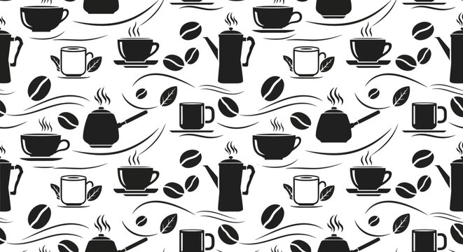 Seamless coffee culture line art pattern