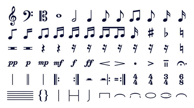 Collection of Musical Notes and Symbols, Music Notation, Staff, Keys, Rests