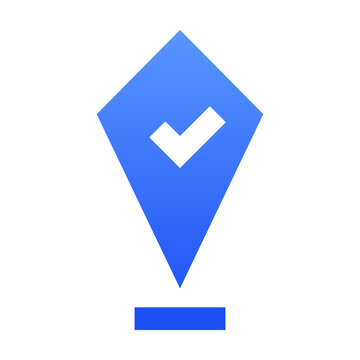 Checkpoint sharp gradient solid style icon featuring a location pin with check mark representing verified places checkpoints and completed routes. 