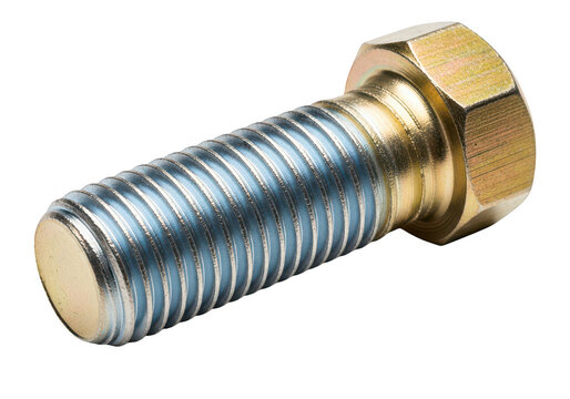 Single metal bolt with hex head and screw threads for construction and industrial repair work