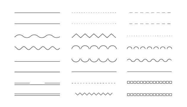 Collection of diverse line styles including straight wave dash dot and zigzag patterns on a white background.