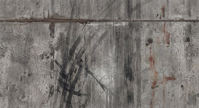 Industrial Concrete Wall Texture with Heavy Scratches, Rust Marks and Distressed Cement Background