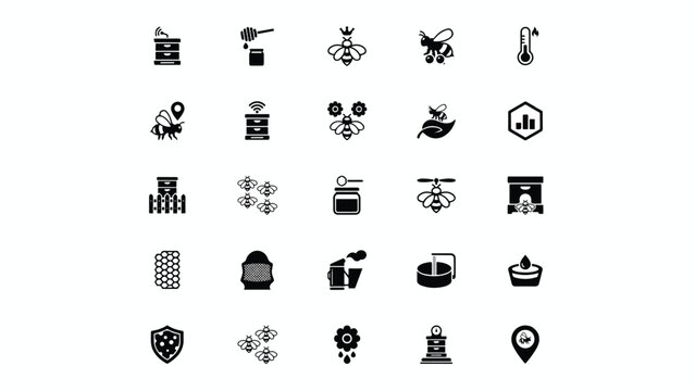 Collection of beekeeping and honey production icons with transparent background for educational and commercial use